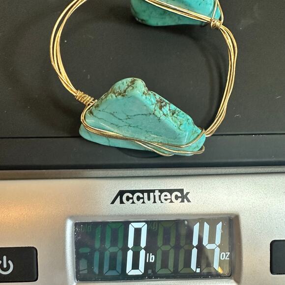 Faux Turquoise Nugget Wire Wrapped Bracelet Bangle Western Coastal Cowgirl - Picture 4 of 8